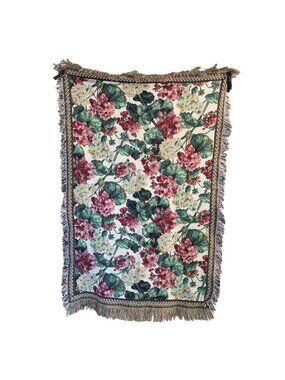 Vintage Floral Tapestry Afghan Throw Blanket Cottage Garden CottageCore 54 x 35"